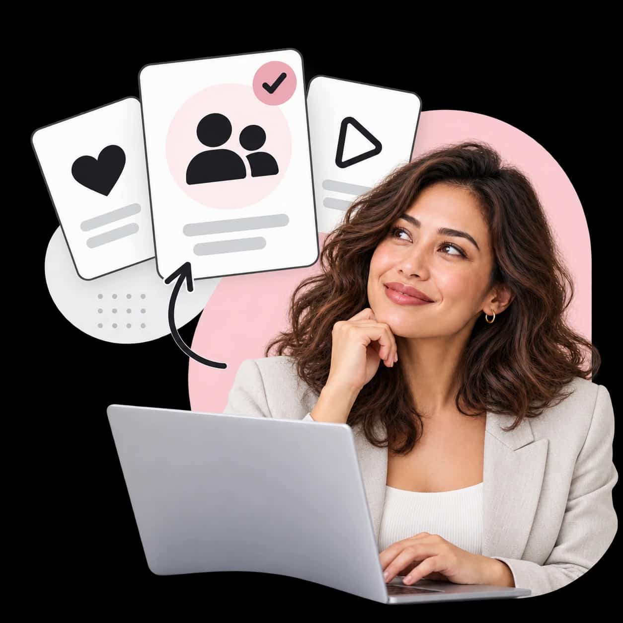 Illustration: a researcher at a laptop comparing Instagram service cards