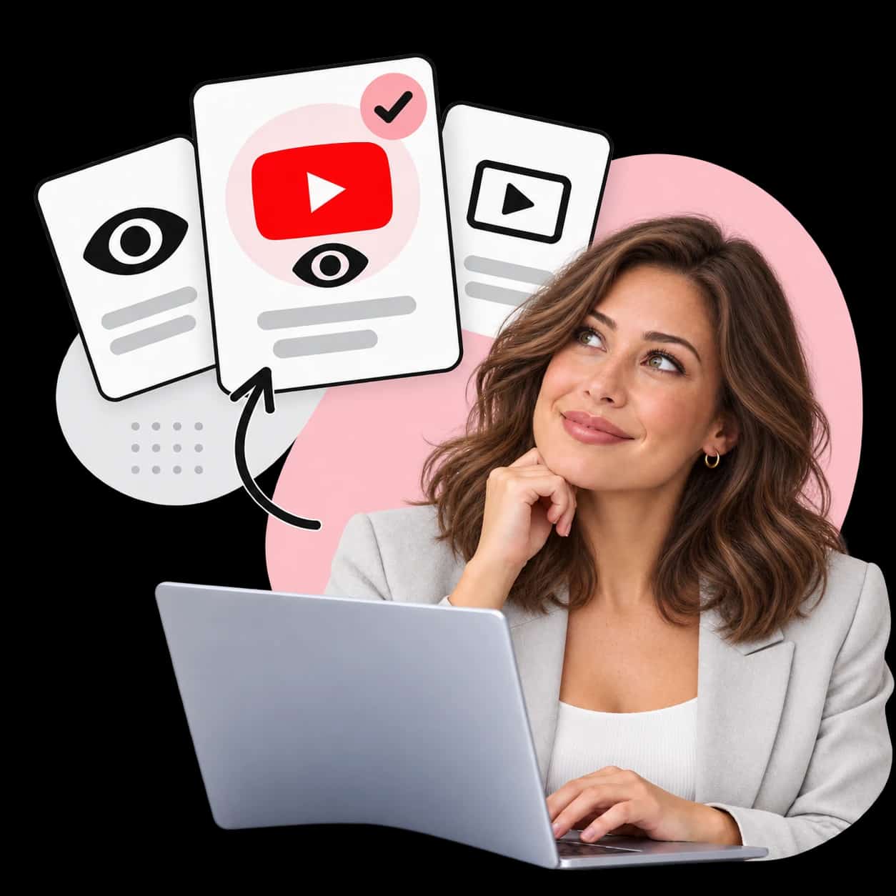Illustratie: iemand achter een laptop vergelijkt YouTube-aanbiederkaarten