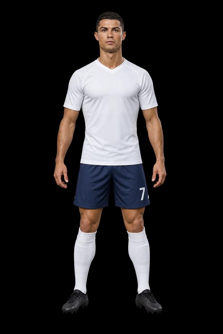 AI-generated full-body illustration of Cristiano Ronaldo in football kit