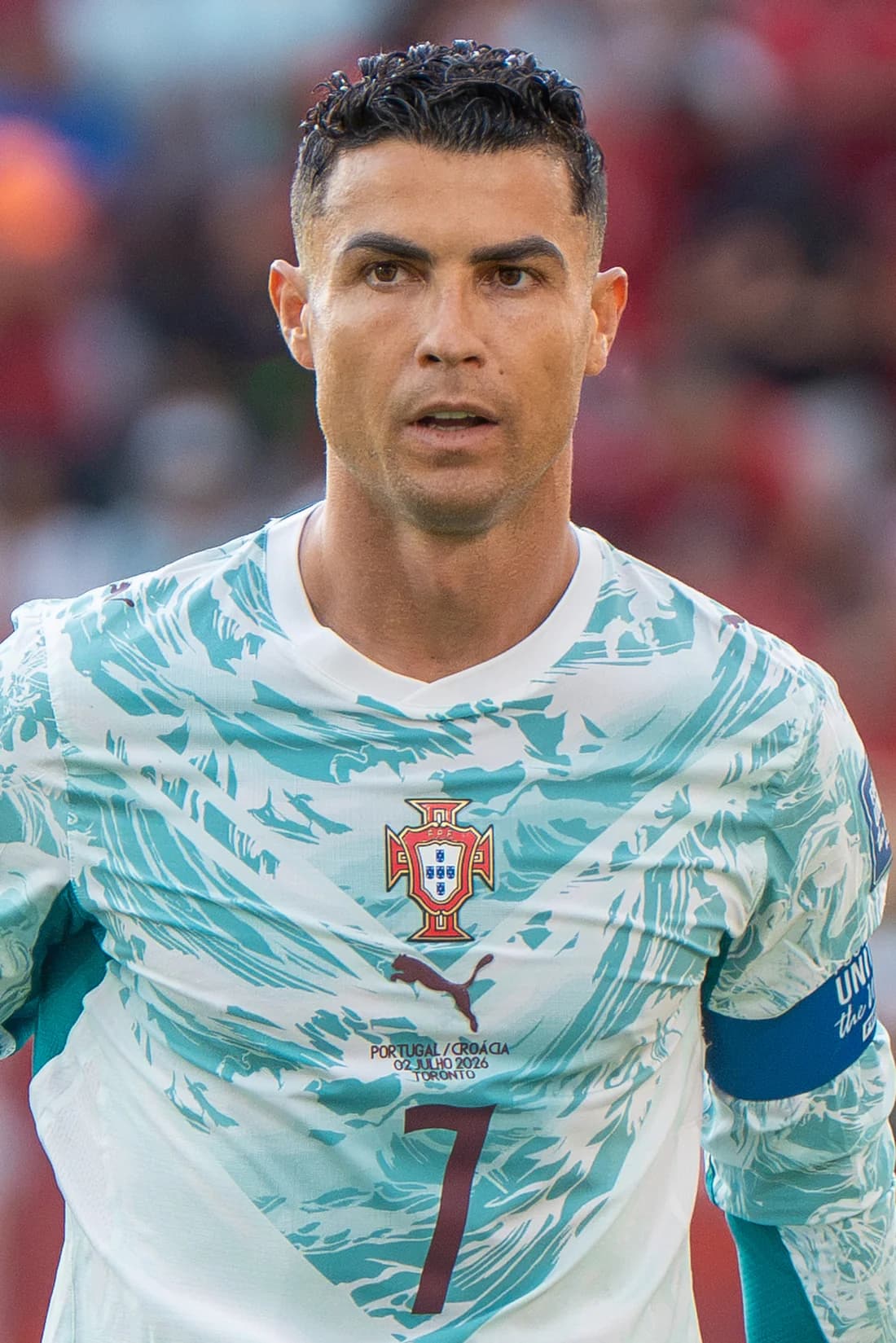 Cristiano Ronaldo wearing Portugal’s 2026 away shirt at the World Cup on 2 July 2026