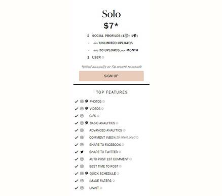 Planoly Pricing Solo