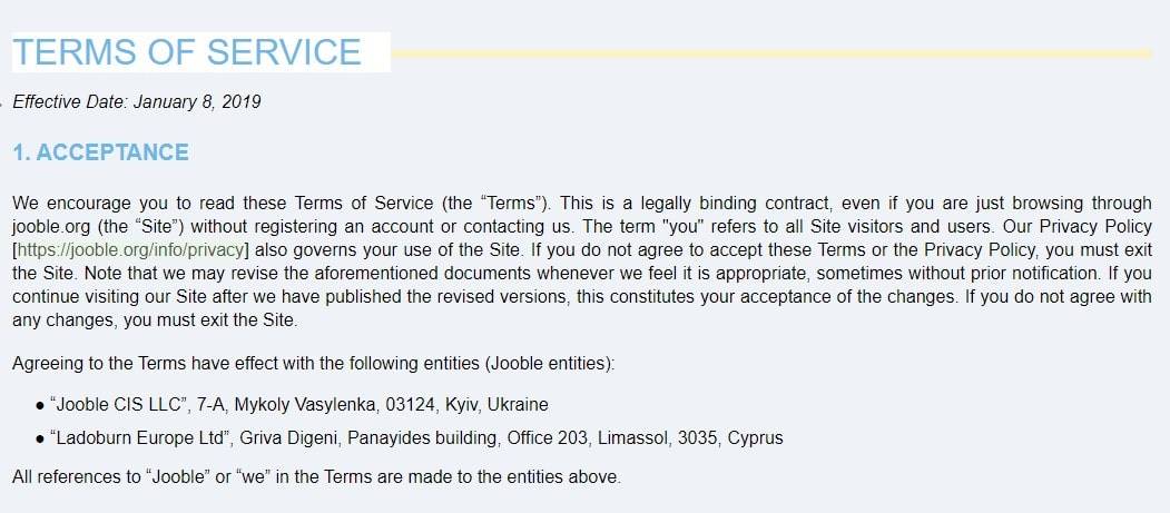 Jooble Terms of Service