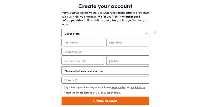 Outbrain Registering an Account